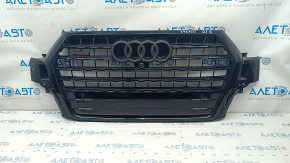Radiator grill assembly Audi Q7 16-19 black gloss, for camera, for parking sensors, sand, painted emblems