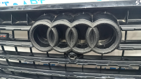 Radiator grill assembly Audi Q7 16-19 black gloss, for camera, for parking sensors, sand, painted emblems