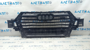 Radiator grill assembly Audi Q7 16-19 black gloss, for camera, for parking sensors, sand, painted emblems