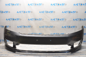 Bare front bumper VW Passat b7 12-15 USA graphite LD7X, pressed, scratches, non-factory holes, cracks in fasteners