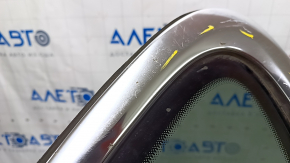 Window blind glass rear left Porsche Cayenne 958 11-14 with molding chrome, scratches on molding and chrome