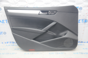 Door trim card front left VW Passat b7 12-15 USA black with black insert leather, armrest leather, molding gray gloss, scratches