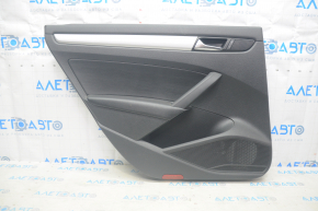 Door trim card rear left VW Passat b7 12-15 USA black with black insert leather, armrest leather, molding gray gloss, broken fasteners