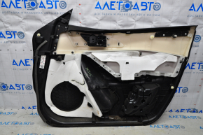 Door trim card front left Mazda 3 14-18 BM black with black insert cloth, armrest leather, overlay leather scratch, broken guide