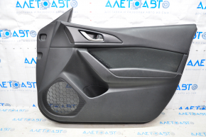 Door trim card front right Mazda 3 14-18 BM black with black insert cloth, leather trim, leather armrest, scratches