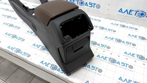 Central console armrest and cup holders Audi Q5 8R 09-17 black, armrest brown leather, under cup holder with heating and cooling, scratches