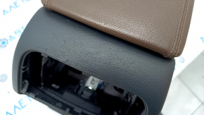 Central console armrest and cup holders Audi Q5 8R 09-17 black, armrest brown leather, under cup holder with heating and cooling, scratches