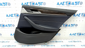 Door trim card rear right BMW 5 G30 17-23 leather dark blue, insert under dark wood, gloss, butts