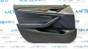 Door trim card front left BMW 5 G30 17-23 leather dark blue, insert under dark wood, gloss, handle defect