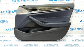 Door trim card front right BMW 5 G30 17-23 leather dark blue, insert under dark wood, gloss, handle defect
