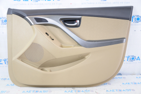 Door trim card front right Hyundai Elantra UD 11-13 prerest beige, insert leather with perforation, armrest leather. scratches, torn armrest