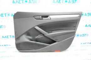 Door trim card front right VW Passat b7 12-15 USA black with black insert leather, armrest leather, molding gray gloss scratch, broken fastener