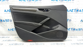 Door trim card front left VW Passat b8 16-19 USA black leather with dark gray wood trim, scuffs, crack in fastening