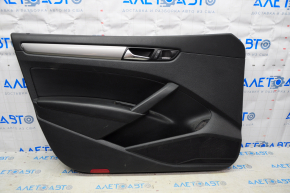 Door trim card front left VW Passat b7 12-15 USA black with black insert leather, armrest leather, molding gray gloss, tears, broken crepe, scratches