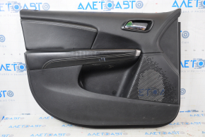 Door trim card front left Dodge Journey 11- black with black insert leather, armrest leather, gray stitching, dented armrest, scratches, needs cleaning