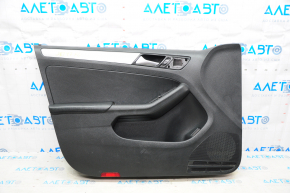 Door trim card front left VW Jetta 11-16 USA black with black insert plastic, armrest leather, molding gray gloss
