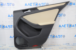 Door trim card rear right VW Jetta 11-18 USA black with beige insert leather, armrest leather, molding beige, scratches