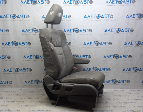 Passenger seat Honda CRV 12-12 without airbag, mechanics, gray leather, no plug, dry cleaning, cracks in leather