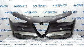 Bare front bumper Alfa Romeo Giulia 17-20 without headlight washers and parking sensors, Sport, graphite 035, broken fasteners, scratches