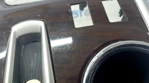 Center console trim with cup holders Nissan Pathfinder 13-20 awd, wood, heated, scratches