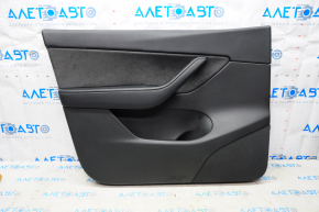 Door trim card front left Tesla Model Y 20 - black leather, with backlight, glossy trim, with suede insert, with window lift control, with door opening button