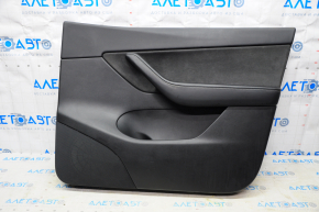 Door trim card front right Tesla Model Y 20 - black leather, with backlight, glossy trim, with suede insert with window lift control with door opening button scratches