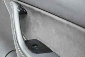Door trim card front right Tesla Model Y 20 - black leather, with backlight, glossy trim, with suede insert with window lift control with door opening button scratches