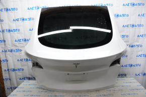 Trunk door bare with glass Tesla Model Y 20- white PPSW, with brake light, scratches on glass, dent