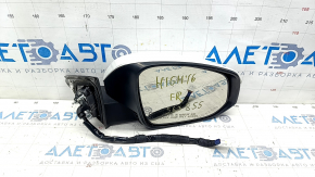 Side mirror right Toyota Highlander 14-19 12 pins, turn signal, heating, backlight, BSM, white, broken housing