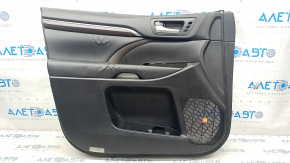 Door trim card front left Toyota Highlander 14-16 under JBL, leather, black, wood insert, dented leather