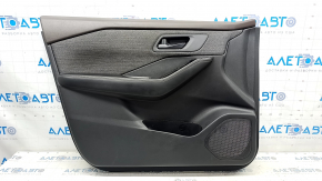 Door trim card front left Nissan Rogue 21-23 JP built black with gray insert cloth, armrest leather, brown top