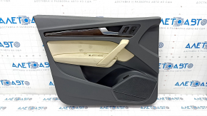 Door trim card front left Audi Q5 80A 18-20 dark gray, with wood insert, beige armrest with insert, scratches, for cleaning