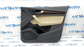 Door trim card front right Audi Q5 80A 18-20 dark gray, with wood insert, beige armrest with insert, scratches, for cleaning