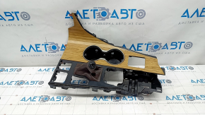 Center console trim wood cup holders Lexus RX350 RX450h 16-19 black, light wood insert, scratches