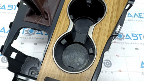 Center console trim wood cup holders Lexus RX350 RX450h 16-19 black, light wood insert, scratches