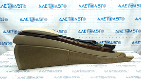 Central console armrest and cup holders BMW X5 E70 07-13 beige leather, light wood inserts, cup holder curtain defect, cracks