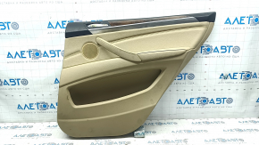 Door trim card rear right BMW X5 E70 07-13 beige, insert for light wood, black top, tear, chrome peeled