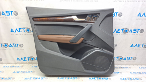 Door trim card front left Audi Q5 80A 18-20 black with wood insert, brown armrest, scratches, internal crack of the lining, armrest seam came apart
