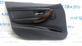 Door trim card front left BMW 3 F30 12-18 black, wood trim, black leather insert, with backlight, handle coating defect, chip on trim