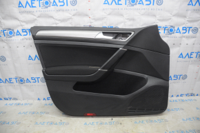 Door trim card front left VW Golf 15 - black leather with black cloth overlay, cloth armrest, gray gloss overlay, bumps, scratches