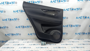 Door trim card rear left Nissan Rogue 17-20 black with black insert plastic, armrest leather, scratches