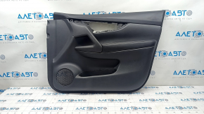 Door trim card front right Nissan Rogue 14-20 black with black insert plastic, armrest leather, scratches