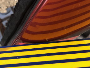 Front left quarter Nissan Rogue 14-20 sawed off side member, red on body, bumps
