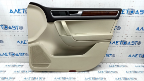 Door trim card front right VW Touareg 11-14 leather beige with brown, wood insert, with tweeter, scratches