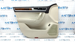 Door trim card front left VW Touareg 11-14 leather beige with brown, wood insert, with tweeter, for seat memory, scratches, for dry cleaning