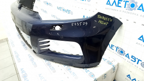 Bare front bumper VW Touareg 11-14 without parking sensors, under headlight washers, blue LH5X, scratches, dented, cracks in fasteners