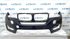 Bare front bumper BMW X5 F15 14-18 for 2 parking sensors, headlight washers, blue A89, scratches, dents