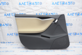 Door trim card front left Tesla Model S 12-15 pre-rest, black leather, with beige insert, with backlight, pokes on chrome