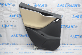 Door trim card rear left Tesla Model S 12-15 pre-rest leather black, with beige insert, with backlight, bump on chrome, scratches on leather
