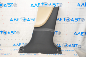 Center pillar trim lower right Tesla Model S 12-20 black, with beige insert, scratches, bump, rubbed on insert